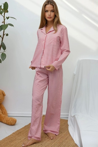 Hiccup Çizgili Pamuklu Pijama Takımı Bordo Kırmızı