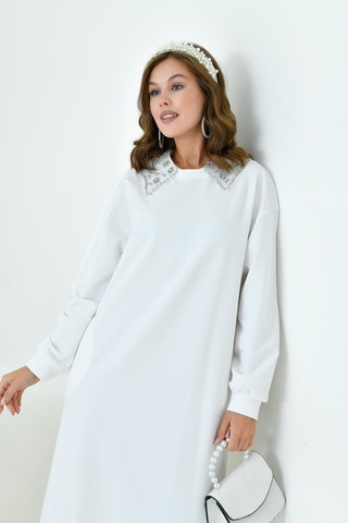 FTZ Women Ftz Kadın Bebe Yaka Elbise Ekru 30968-ekru