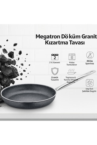 Polochef Megatron Granit Çelik Saplı Izgara,patates,balık Kızartma Tavası Büyük Boy Mega 32 Cm Gri