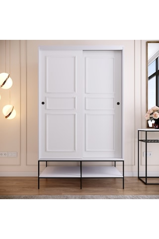 Pasific Home Martin 2 Kapaklı Sürgülü Gardırop Elbise Dolabı Parlak Beyaz 120 CM