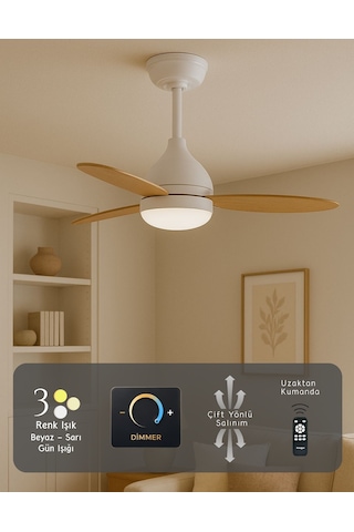 Süper Sessiz 3 Renk Uzaktan Kumandalı Dimmer Ayarlı Özel Bambu 95 CM Kanatlı Tavan Vantilatörü BL Isınmaz Motor