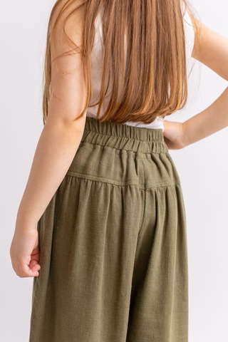 Oliventhekid Korsajlı Büzgülü Keten Kız Çocuk Pantolon Haki Haki