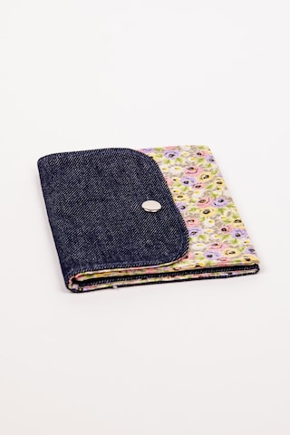Fabric Craft Bag Kadın Cüzdan Denim Detaylı Çiçek Desenli Çıtçıtlı 15x12 Cm Lacivert - Sarı