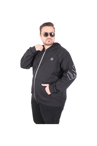 Moc Grande Mocgrande Büyük Beden Kapüşonlu Fermuarlı Sweat Double Face Ossi 25705 Sıyah Siyah