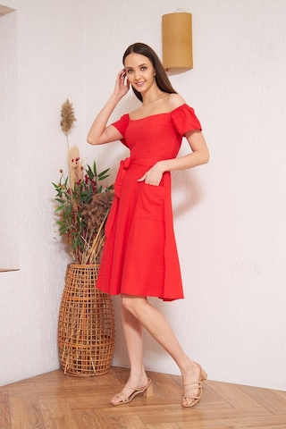 Darlin Moda Kırmızı Omzu Açık Elbise Dm1008 Kırmızı