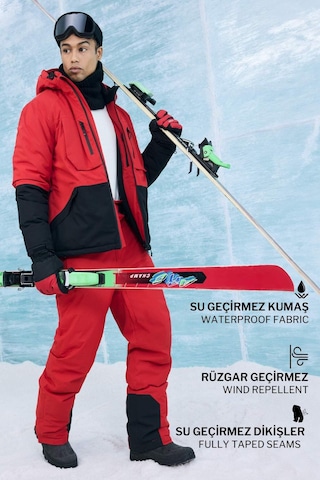 Defacto Su İtici Slim Fit Dar Kesim Kapüşonlu Fermuarlı Kayak Montu F3796ax25wnrd296 Kırmızı-rd296