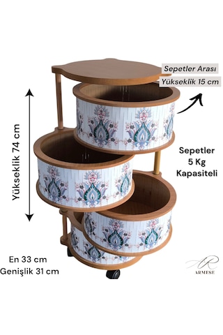 4 Katlı Ahşap Sebzelik Doğal Hasır Model Modern Uv Baskılı, Dayanıklı Ve Şık Tasarım Ahşap - Beyaz