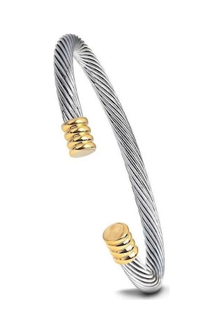 Novahub Altın 2 Tonlu Kablo Bileklik - Basit Ve Moda - Geometrik Tasarım - Titanyum Çelik - Ücretsiz Kargo Altın