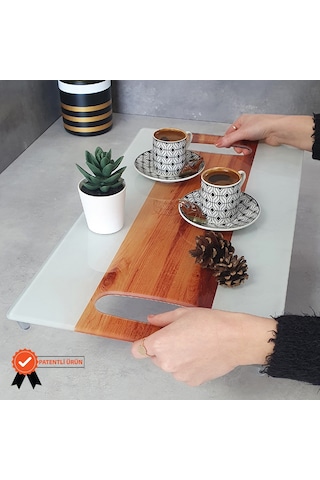 Decorita Cam Tepsi Ahşap Şeritli 29Cm X 52Cm