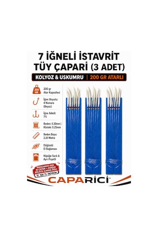 7 İğneli İstavrit-uskumru-kolyoz Tüy Çapari 3 Adet 4 Numara İğne 200 Gr Atarlı