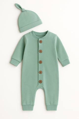 Mevsimlik %100 Pamuk Bereli Bebek Tulum Takım - Yeni Sezon Unisex Yeşil