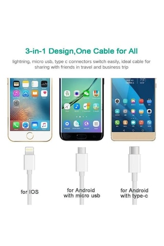 Usb To Micro Usb Type C Lightning Çevirici Dönüştürücü Data Şarj Kablosu