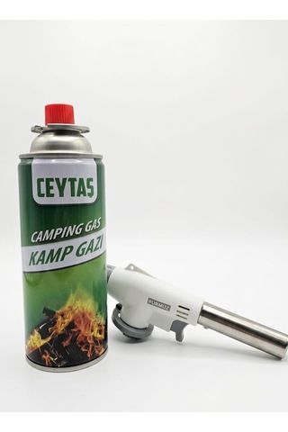 Ceytaş Otomatik Ateşlemeli Pürmüz Seti + 227 Gr Kamp Gazi Kartuşu 400 Ml - Mangal Tutuşturucu, Mutfak & Karavan Gazlı Torç Seti Şeffaf