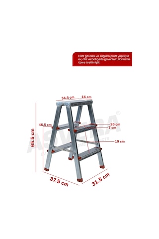 Asvera 3+3 Çift Çıkışlı A Tipi Katlanabilir Profil Merdiven - Çift Taraflı Galvanizli Merdiven