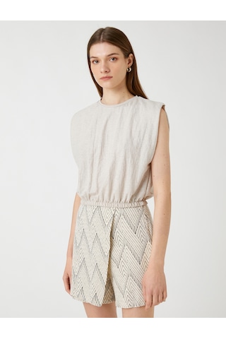 Koton Crop Bluz Vatkalı Kolsuz Beli Lastikli Bej 3sak50006ek