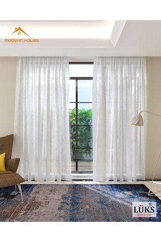 Lüks Tül Perde Şantuk Keten Kırk Beyaz Rengi - Modern House