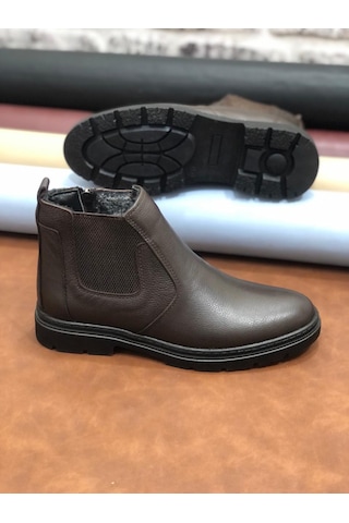 Hakiki Deri Ortopedik Büyük Numara 45-46-47 Kürklü Kışlık Erkek Bot Kahve