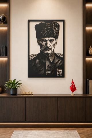 Mustafa Kemal Atatürk Portresi Metal Duvar Tablosu 44x69cm Modern Dekoratif Duvar Tablosu