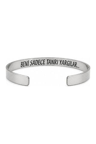 Çelik Bileklik Parlak Ve Paslanmaz Çelik Her Bileğe Uygun Ayarlanabilir Ölçülü Sözlü Bileklik Gümüş2