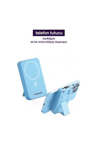 Magsafe Powerbank 10000 Mah Standlı Hızlı Taşınabilir Iphone 11 12 13 14 15 16 17 Samsung Uyumlu Mavi