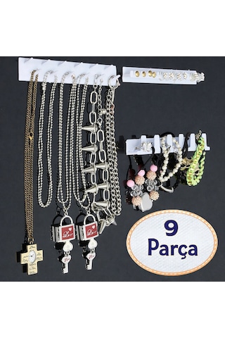 Bling Eez Takı Askısı 9 Parça Takı Aksesuar Düzenleyici Kolye Küpe Yüzük Takı Organizer Beyaz