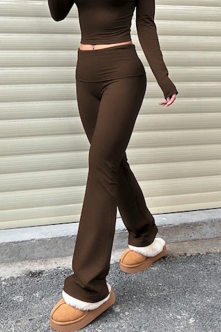 Genius Store Kadın Pantolon Pamuklu Likralı Süprem Esnek İspanyol Paça Spor Ve Günlük Pantolon Süprem-pantolon Kahverengi