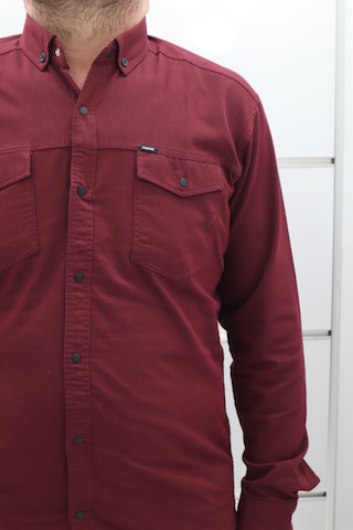 Becces Dmctekstil Erkek Bordo 007-001 Düz Spor Kesim Dar Kalıp Çift Cepli Uzun Kollu Yazlık Keten Gömlek