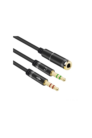 Hombey 3.5mm Ses Ayırıcı Kablosu, Bilgisayar-headset Bağlantısı, Mikrofon Ve Kulaklık Çevirici, Siyah Metal, 30cm Uzunluk