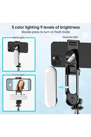 Çıkarılabilir Dolgu Işıklı Sabit Selfie Çubuğu Tripod, Apple iPhone Uyumlu, , , Ve Diğer Akıllı Telefonlar İçin Kablosuz Uzaktan Kumandalı 360 Dönebilen Genişletilebilir Cep Telefonu Tripodu