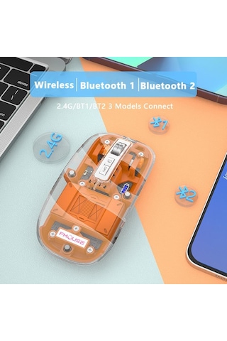 Vaorlo 2.4g Bluetooth Kablosuz Fare Led Pil Ekran Üç Model Fareleri Windows Akıllı Telefonlar İçin Masaüstü Düğmesine Bağlayın Sessiz Şarj Diğer