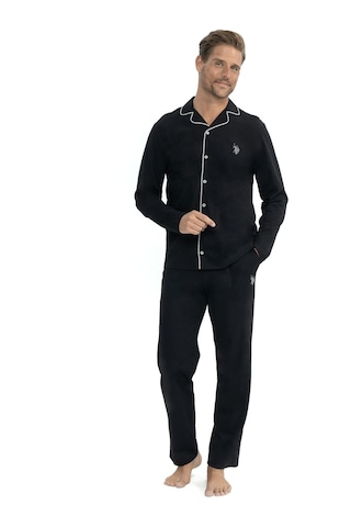 U.s. Polo Assn. 12039 Boydan Düğmeli Patlı Uzun Kol Erkek Pijama Takım V1 Siyah Siyah