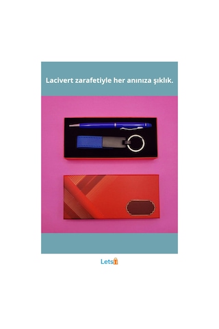 Kırmızı Kutulu Lacivert Tükenmez Ve Touchpen Anahtarlık Kalem Çok Renkli