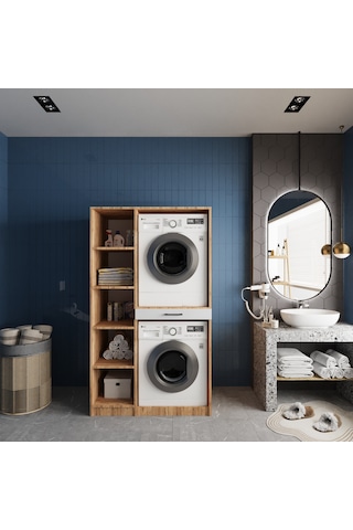 Tina Çamaşır Ve Kurutma Makinesi Dolabı Banyo Dolabı Çam Beyaz Beyaz - Çam