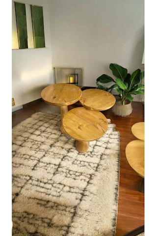 Simillo Ahşap Mantar Sehpa 3 Lü Set Koyu Ceviz Renkli Masif Doğal Zigon Ve Fisko Kod:265925149150 Koyu Ceviz