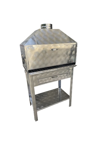 Paslanmaz Kömürlü Mangal 35 X 60 Cm Dik Bacalı Barbekü