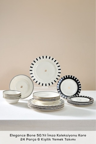 Karaca  Elegance Bone 50.Yıl İmza Koleksiyonu Kore 24 Parça 6 Kişilik Yemek Takımı