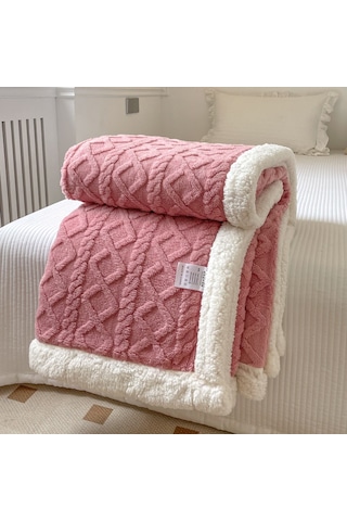 Hqgoodstore Yeni Ev Basit Düz Renk Kalınlaştırılmış Kuzu Kadife Çift Yumuşak Tek Battaniye Pembe 150 x 200cm Pembe