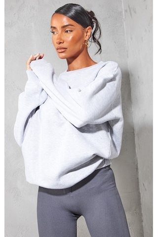 Düz Basic Sweatshirt - Gri Uzun Kol Oversize Bisiklet Yaka Gri