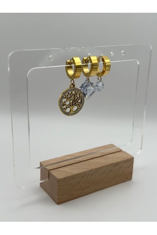 Arnes Jewelry Çelik Yaşam Ağaçlı Zirkon Taşlı Set Küpe Ar457nes Gold