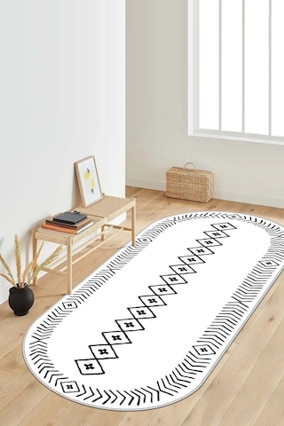 West Home Dijital Baskı Yıkanabilir Kaymaz Taban Oval Mutfak Halısı Salon Halısı Ve Yolluk Wh 375 White Oval