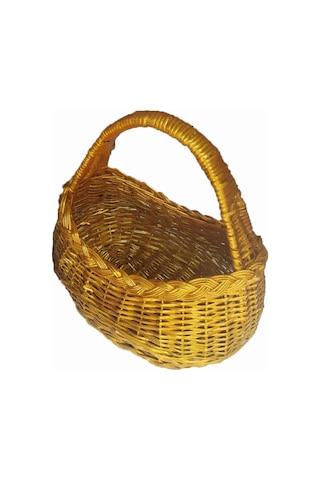 Hasır Altın Varaklı Masa Üstü Meyvelik Mini Piknik Sepeti