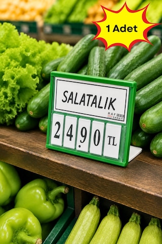 Fiyat Kasetlik Manav Kasap Şarküteri Etiketi Rakamlı Fiyatlık Ayaklı Küçük Boy 77x62 Mm Yeşil