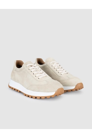 Krem Süet Deri Kadın Sneaker Ayakkabı