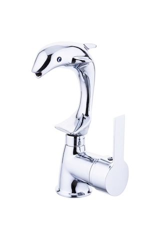 İsaoğlu Yapı Lavabo Bataryası Yunus Balığı Tasarım Banyo Musluğu Özel Üretim Lavabo Musluk Gümüş Renk Gümüş