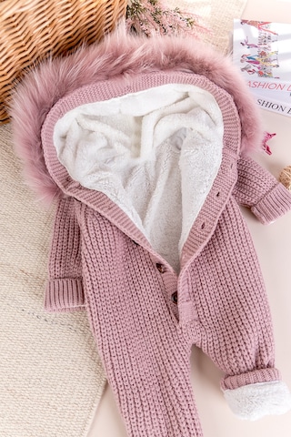 Triko Örgü Kışlık İçi Welsoft Astarlı Kapüşonlu Kız/erkek Bebek Tulum Gülkurusu