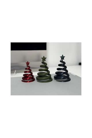 Alvera Decor 3'lü Spiral Yılbaşı Ağacı Seti Yıldız Tepelikli Masaüstü Çam Süsü Kırmızı Beyaz Yeşil Diğer