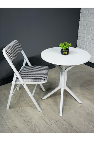 Mercan 2 Kişilik Yuvarlak Mutfak Yemek Masası Takımı 2+1 Beyaz Kazayağı Kumaş 60 Cm Beyaz Kazayağı 2'li