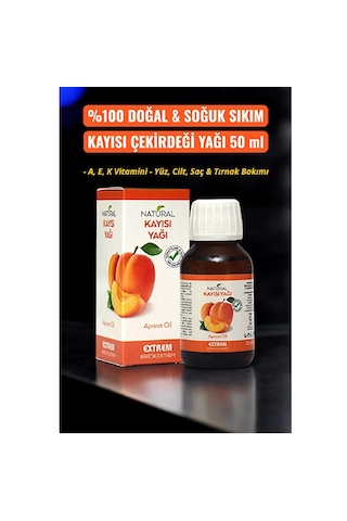 Extrem Natural Soğuk Sıkım Kayısı Çekirdeği Yağı 50 Ml - A, E, K Vitamini - Yüz, Cilt, Saç & Tırnak Bakımı 50 ML