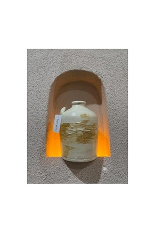 25 Cm Toprak Vazo, Sarı Çizgili, Kulplu, Dekoratif Çömlek Diğer
