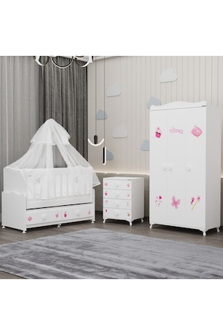 Elegant Yıldız 3 Bebek Odası Takımı Yatak Uykuseti - Prenses Beyaz
